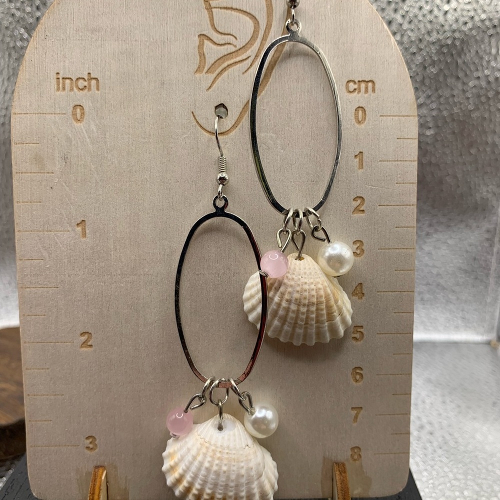 Silver and White Seashell Hoop Earrings